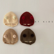 婴儿护耳帽秋冬季超萌可爱小球加厚内里保暖针织帽新生儿宝宝帽子