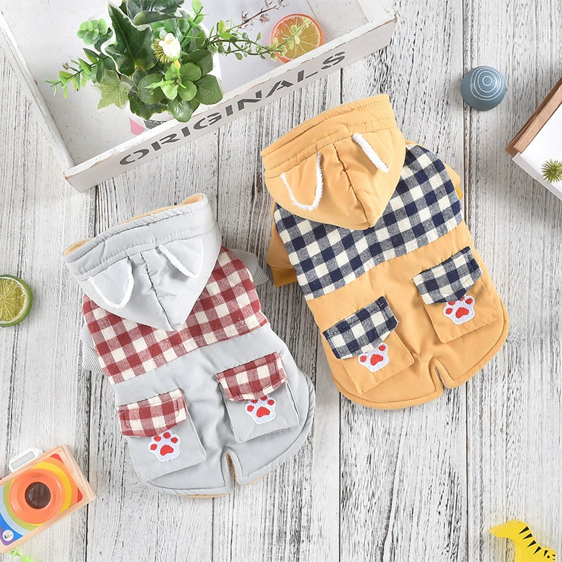 Кклетчатая собачья одежда плюс бархатная зимняя теплая домашняя собака