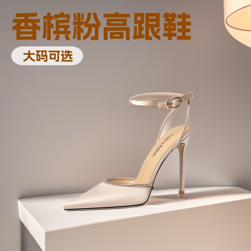 Lily Wei Champagne Pink Closed-Toe Sandals with a Niche Aesthetic, Lace-Up High Heels, Large Size, Artistic Retro Style Women's Shoes Lily Wei Champagne Pink Closed-Toe Sandals with a Niche Aesthetic, Lace-Up High Heels, Large Size, Artistic Retro Style Women's Shoes