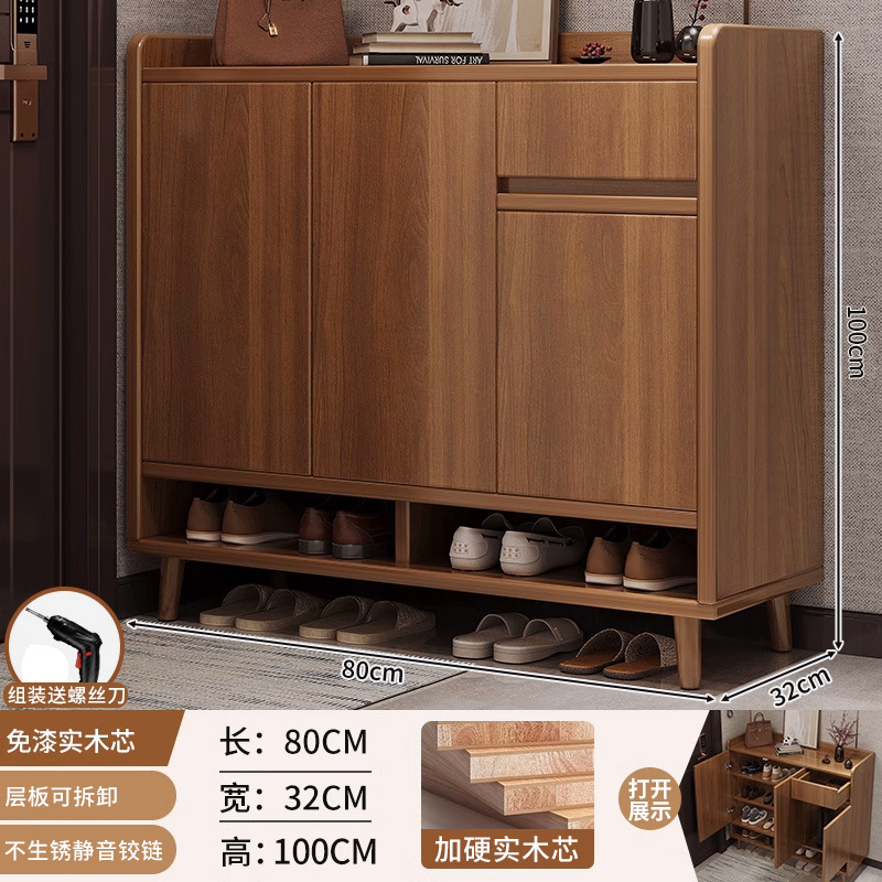 Mueble zapatero de madera maciza, nuevo modelo 2024, armario de almacenamiento para la entrada del hogar, estante de almacenamiento interior integrado para montar en la pared. image 9