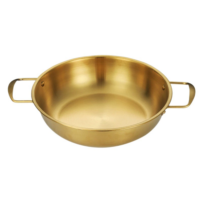 Корейский горшок из морепродуктов из нержавеющей стали с двойным ухом и плоским дном суповой горшок коммерческий горшок рамен армейский горячий горшок лапши быстрого приготовления оптовая продажа с фабрики