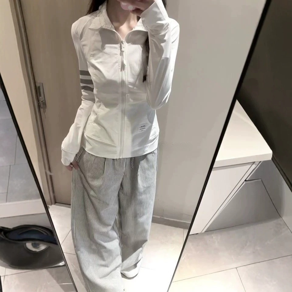 白色立领运动风修身防晒衣女夏凉感户外防紫外线韩系薄外套藏青色