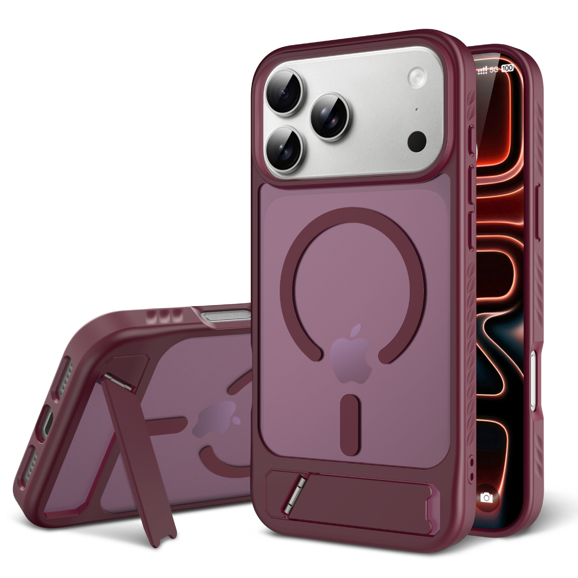 Nuevo Amazon Apple 18pm caso de teléfono celular resistente a la caída soporte incorporado 2 en 1 17 caso de protección de succión magnéticaomax