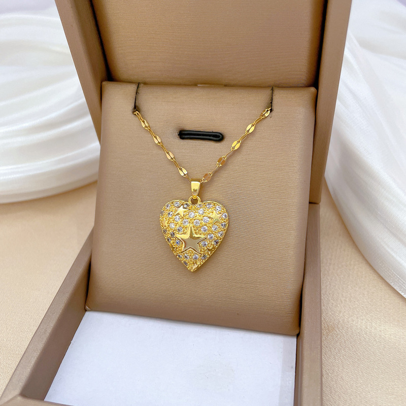 [TianZheng] amor estrella de cinco puntas lujoso temperamento hermoso collar de diamante completo cadena de clavícula de acero Ti