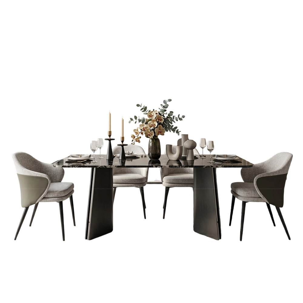 Juego de Comedor de Mármol con 6 Sillas, Acero Inoxidable, Desmontable, Rectangular, para Restaurante image 6