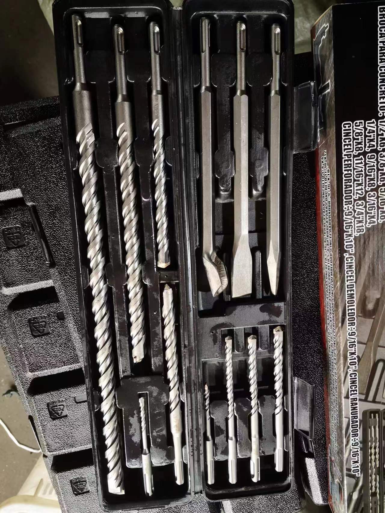 Juego de brocas y cinceles para martillo eléctrico, kit de perforación y demolición con estuche, uso industrial