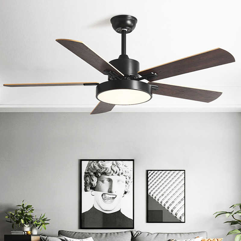 Scandinavian Minimalist Modern Ceiling Fan Lamp Living Room Bedroom Dining Room Variable Speed Fan Lamp Home Wood Leaf Electric Fan Lamp Cross-border