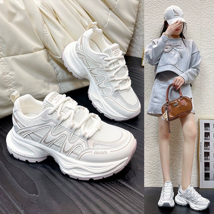 Женские туфли для папы на толстой подошве, дышащая сетка, лето 2025, новый стиль, легкая универсальная повседневная спортивная обувь с вырезом на мягкой подошве