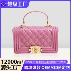 PVC菱格方块包时尚百搭手提包夏季女斜挎包软皮单肩包
