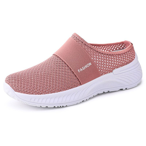 Women's Half-Up Casual Shoes Large Women's Shoes Flyknit Mesh Shoes Slip-On Single Shoes FBA