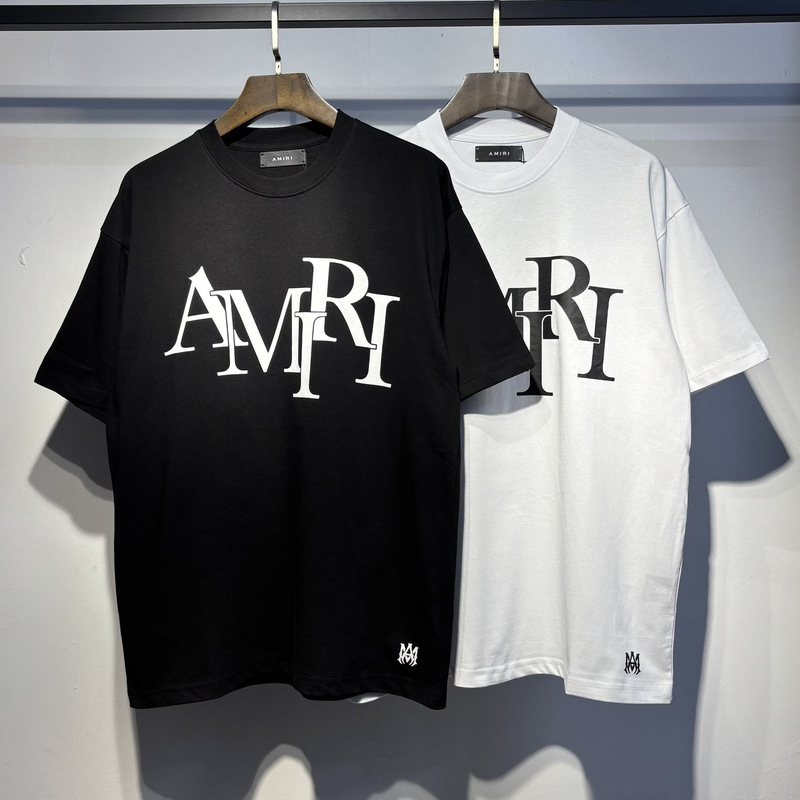 Cross-Border High-Quality Am Amiri Classic Round-Neck Letter Logo Printed Short-Sleeve T-Shirts for Men and Women Wholesale