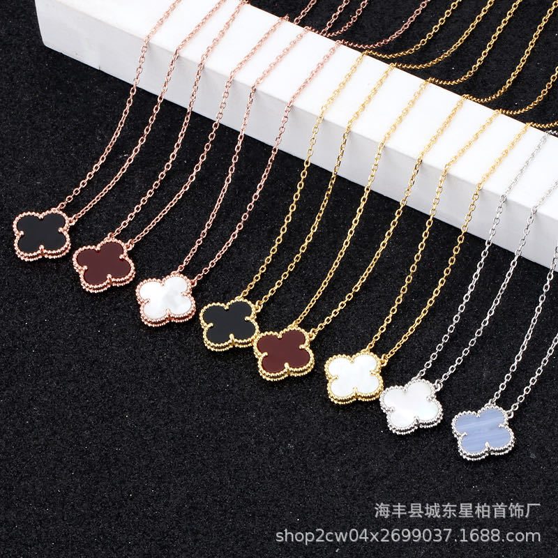Fanjia Alta versión del trébol collar femenino s925 plata esterlina 18K de oro rosa de doble cara clásico colgante de luz de lujo de la joyería