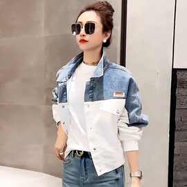 抖音新品牛仔外套女2025春秋新款拼接绣花撞色牛仔衣服女装夹克潮
