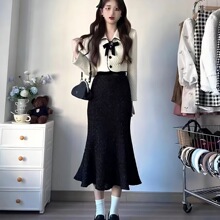 富家千金感小香风别致绝美上衣套装搭配鱼尾半身裙两件套