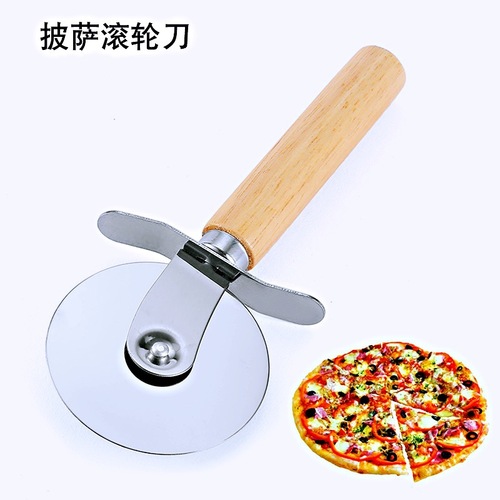 430 wooden handle stainless steel pizza roller single wheel hob cutter cookie cutter wooden handle pizza knife baking
