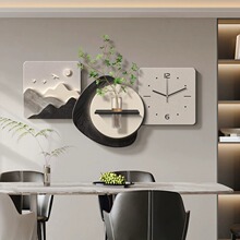 背有靠山餐厅装饰画简约现代餐桌背景墙挂钟钟表客厅水培绿植挂画