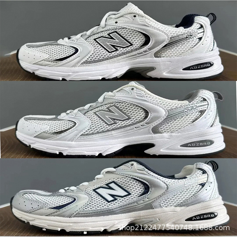 Putian NB530 화이트 실버 그레이 실버 운동화 통기성 메쉬 남성과 여성 커플 운동화 클래식 다목적 아빠 신발