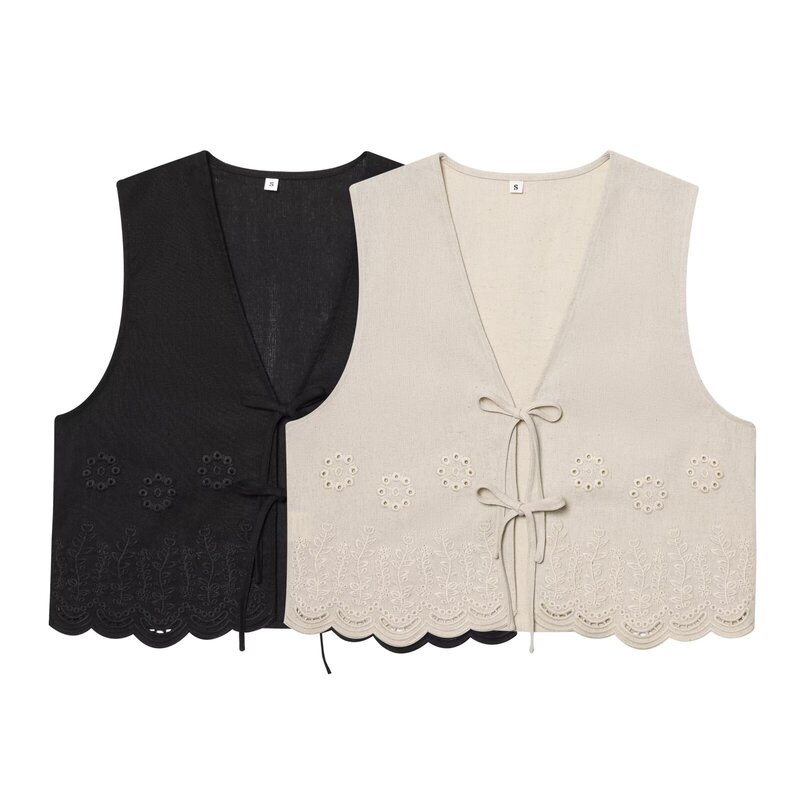 AliExpress cross-border foreign trade wholesale 2025 summer new women's hollow embroidery linen blended vest YF-21