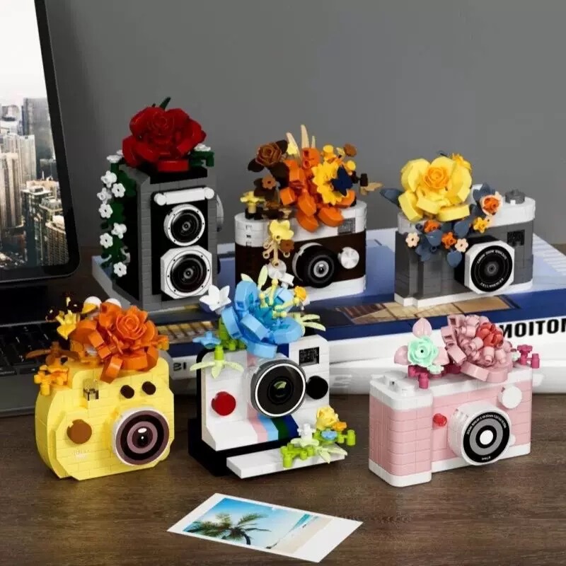 [Wholesale Dropshipping] Mirror Flower Camera Micro Particle Building Blocks Assembled Toy Ornaments Girls Birthday Gifts Cheap