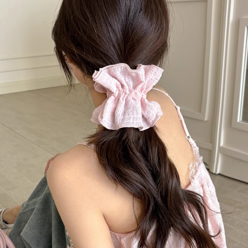 Estilo pastoral perezoso, lazo para el cabello de intestino grueso de gran tamaño, sentido de alto nivel femenino, cuerda para la cabeza coreana 2025 nueva banda de goma de temperamento de flor de cabeza