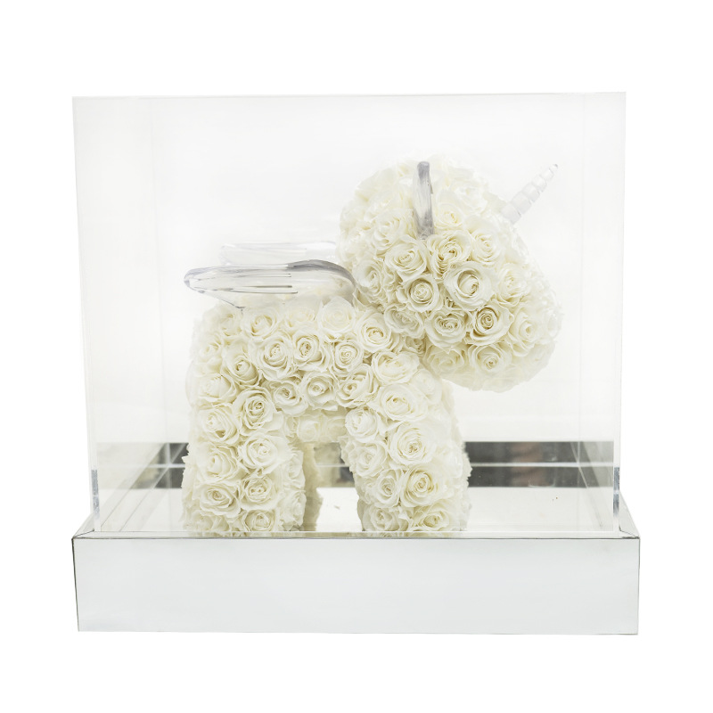Rosa eterna de Yunnan, unicornio, caja de regalo de acrílico, Día de San Valentín, boda, confesión, regalo de flor real, ramo de flores