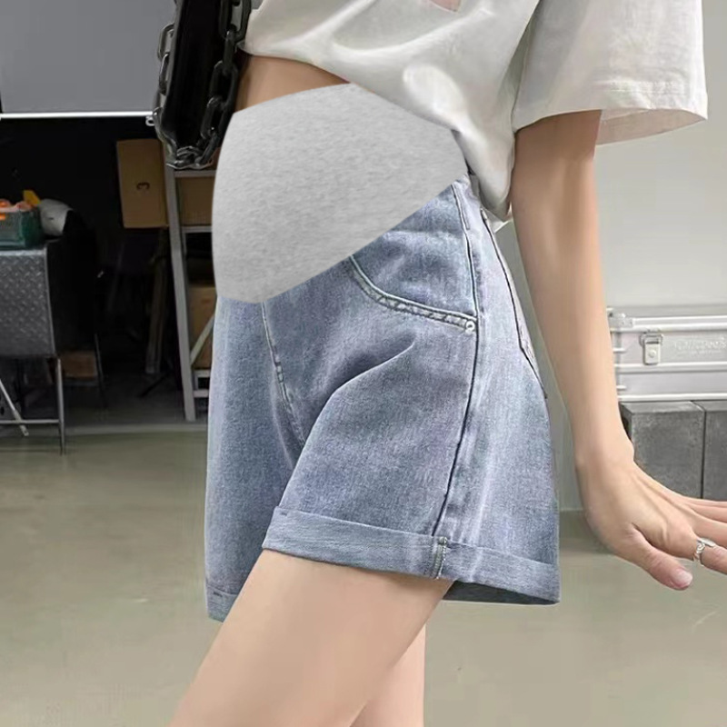 Pregnant Women's Denim Shorts Summer New Loosening Simple Casual Jeans Abdominal Pants All-match High Waist Turn-up