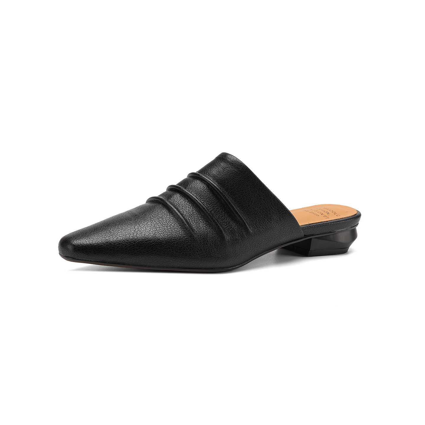 Dép sandal nữ bít mũi quai chữ V đế thấp da bò mùa xuân hè — đen