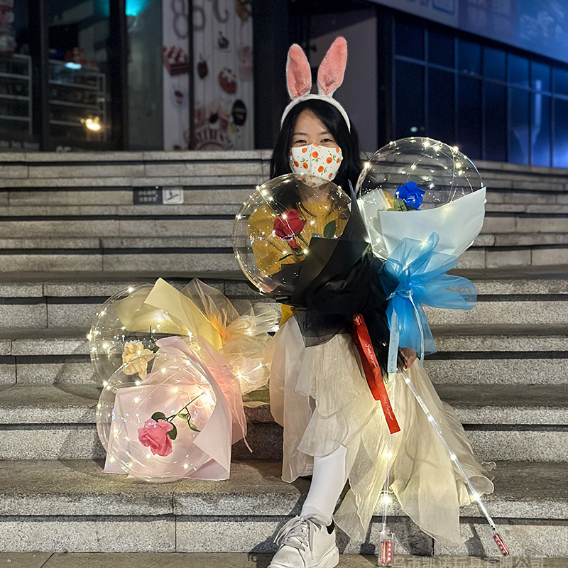 Chinese Valentine's Day Confession Rose Ball Ball Luminous Hand-held Bouquet Balloon Full Set Night Market Stall Confession Balloon Wholesale