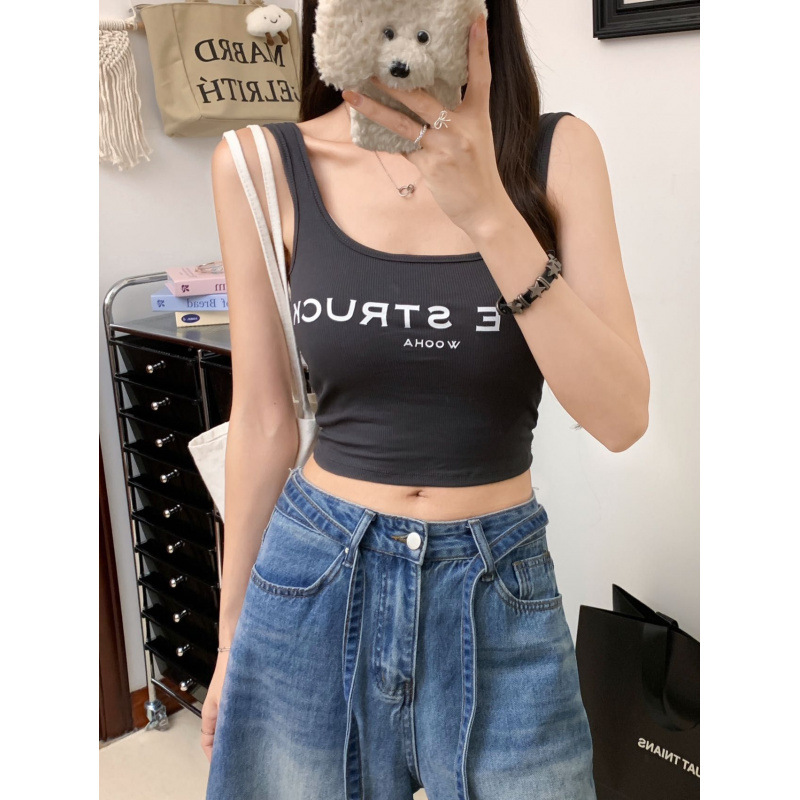 Verano nuevo tipo con cojín de pecho cinturón hermosa espalda sexy chaleco corto con chaleco exterior