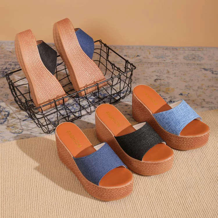 Slippers2024 летний новый стиль внешней торговли большой размер женские сандалии на толстой подошве temu наклон на каблуке минималистская летняя женская обувь