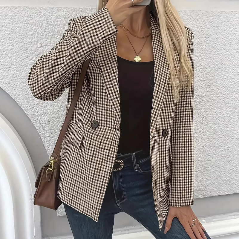 Cross-Border Foreign Trade, Independent Website, Wish, Amazon, Women's Plaid Lapel Blazer, Cross-Border Supply Cross-Border Foreign Trade, Independent Website, Wish, Amazon, Women's Plaid Lapel Blazer, Cross-Border Supply