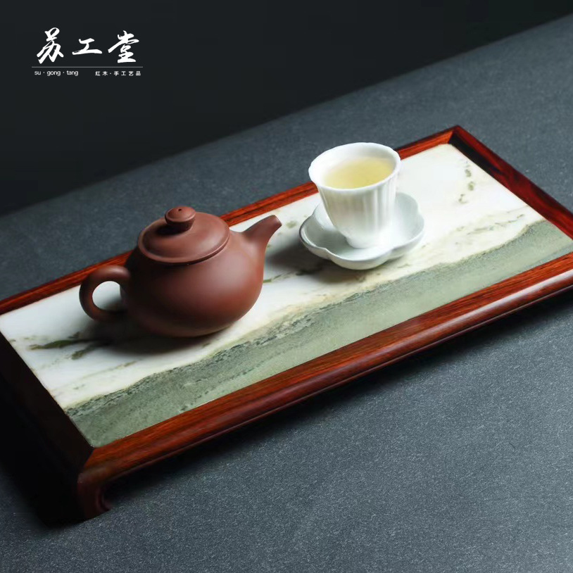 大红酸枝云石干泡台  轻奢无暇红木小茶台复古简约茶托盘送礼批发