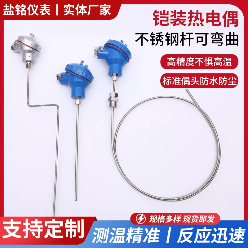 K型J型PT100铠装热电偶WRNK-191/131/291R热电阻耐温针式可弯曲