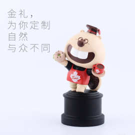 卡通公仔企业吉祥物奖杯定制树脂工艺品彩绘订做企业伴手礼送客户