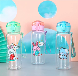 可定 制卡通塑料杯子猫咪兔子带吸管大水杯 便携学生运动水杯批发