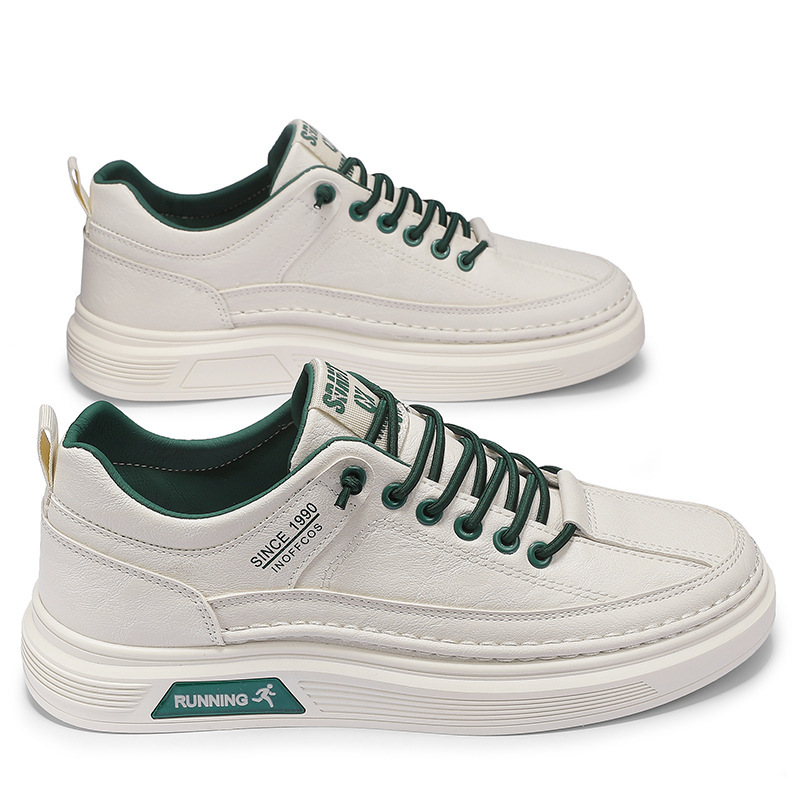 Vyriški bateliai „Board“, balti, skirti studentams, 2024 m. rudens nauji žemi plokščiapadžiai vyriški batai, odiniai sportiniai ir laisvalaikio madingi batai._voghion.com