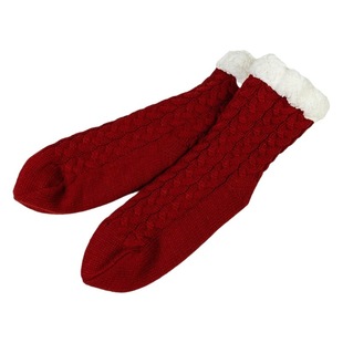 Winter new women's fleece-lined thick floor socks solid color twist texture comfortable warm home floor socks