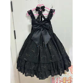 烫金星座蝴蝶结设计日常lolita裙黑色连衣裙2025夏季女网纱纯色