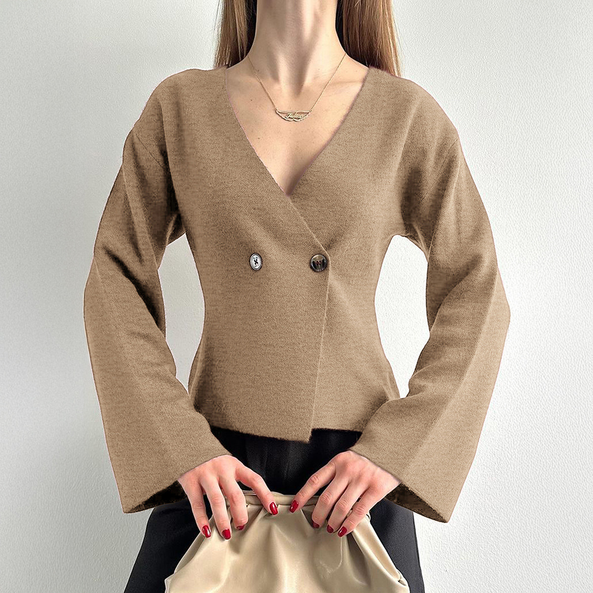 Kaikuo2026 primavera y verano transfronterizos europeos y estadounidenses botones cardigan de cuello en V suéter casual de lana Amazon estación independiente image 6