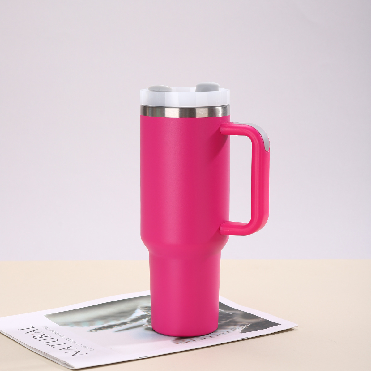 Taza térmica gigante de acero inoxidable 304 de 40 oz, con asa y pajita