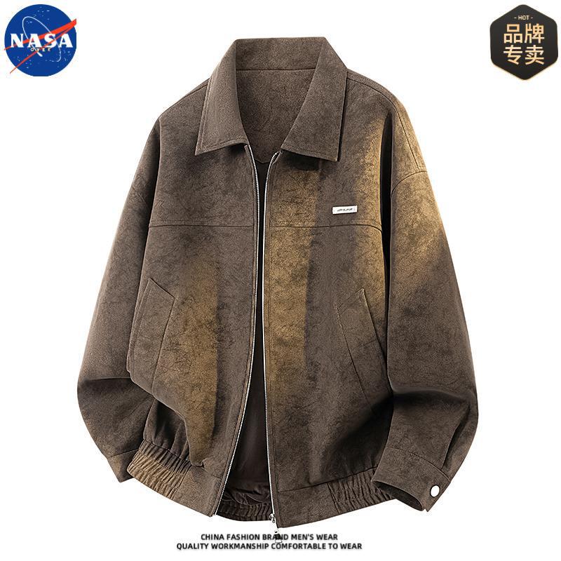 NASA brand high-quality tie-dye lapel leather jacket for men, autumn casual stylish high-end trendy coat