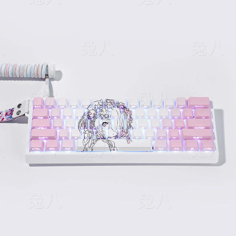 Pink Rem Keycap Pbt Material Fog Transparent Supports Wooting Ez63Made68 Hero68Nd63 Night Demon Key