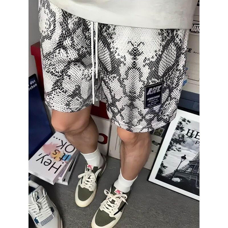 American-Style Python Texture Cool Casual Shorts for Men, Summer Fitness Sports Running Ice Silk Straight-Leg Five-Point Pants
