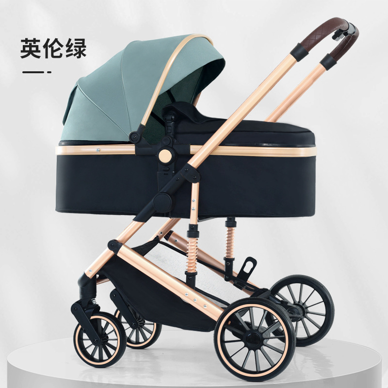Personalizado alto paisaje cochecito de bebé se puede sentar y acostarse plegable cuatro estaciones cochecito de bebé universal cuatro ruedas antichoque coche bb