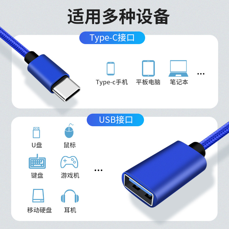 Mobile, tablet, computer OTG adapter Type-C to USB 2.0 converter, U disk, computer mouse, card reader