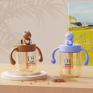 厂家定制PPSU卡通公仔牛奶杯大口径儿童直吸杯防烫吸管杯幼儿奶瓶