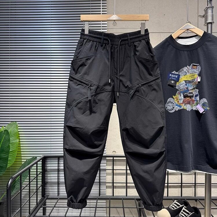 Men's Casual Zippered Multi Pocket Pants Trendy Versatile Drawstring Cuff Style Cool Stylish Quick Drying Cargo Outdoor_viptrois.com