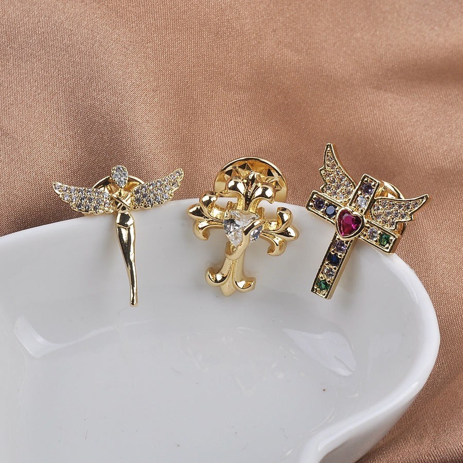 Plating Design Retro Classic Style Pin Cross Wings Copper Plating Unisex Brooches
