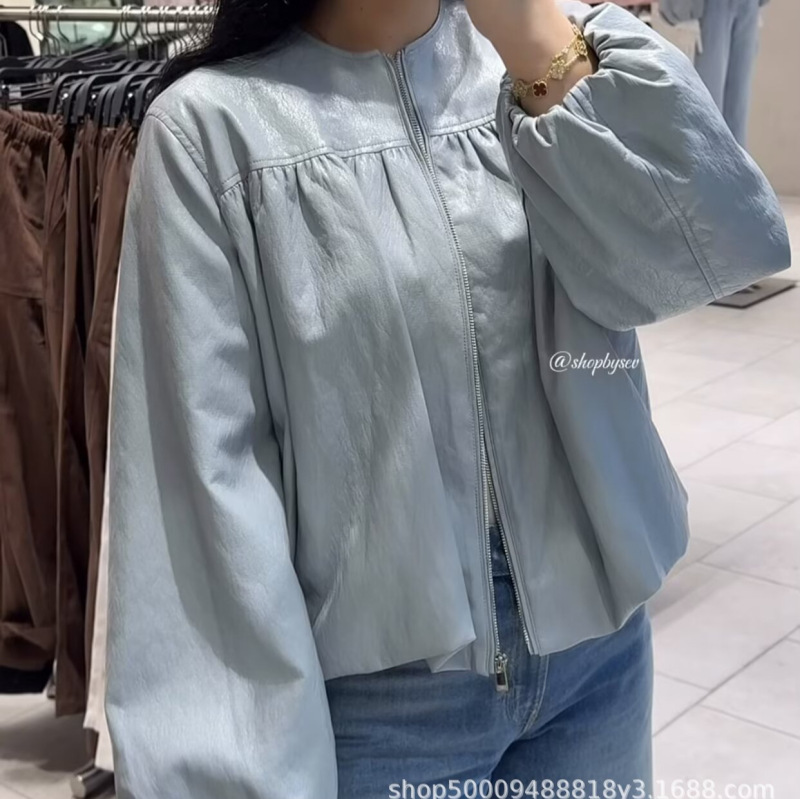 Cross-Border Foreign Trade Women's Clothing 2026 New European and American Style Fashion Faux Leather Puff Sleeve Loose Leather Jacket Coat Cross-Border Foreign Trade Women's Clothing 2026 New European and American Style Fashion Faux Leather Puff Sleeve Loose Leather Jacket Coat