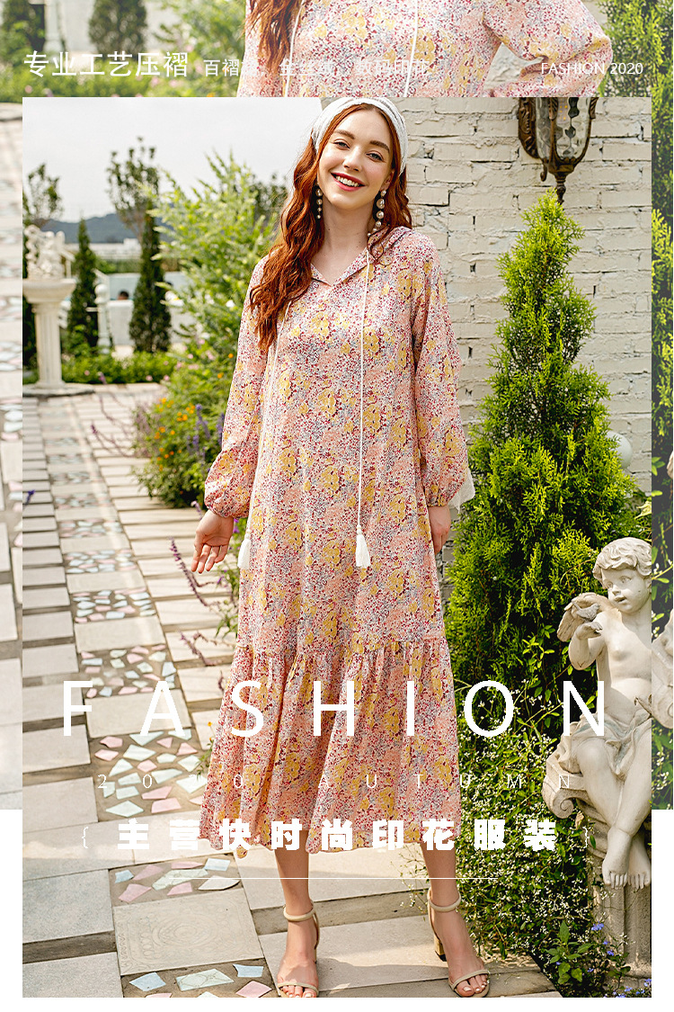 hedging hooded casual floral dress  NSXS35825